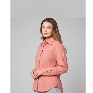 LL Bean Womens Large Pink Cotton Button Down Long Sleeve Shirt Coral